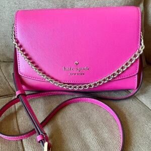 KATE SPADE CROSSBODY SHOULDER BAG LEATHER HOT PINK GOLDEN ACCENTS SOPHISTICATED